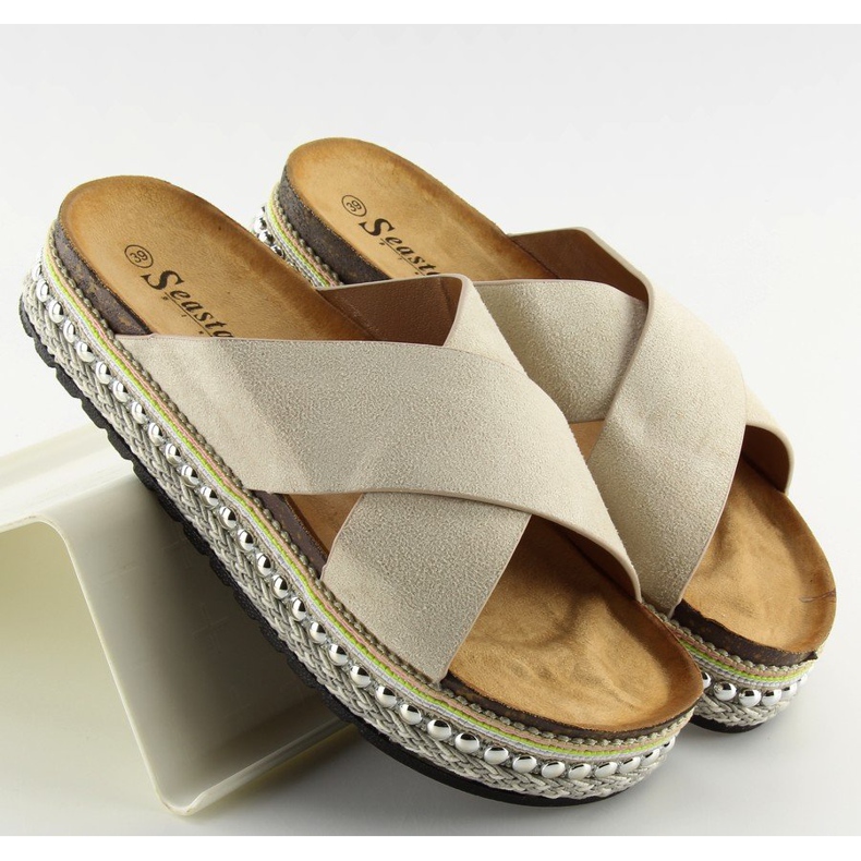 Chinelos femininos bege CK15P bege 2