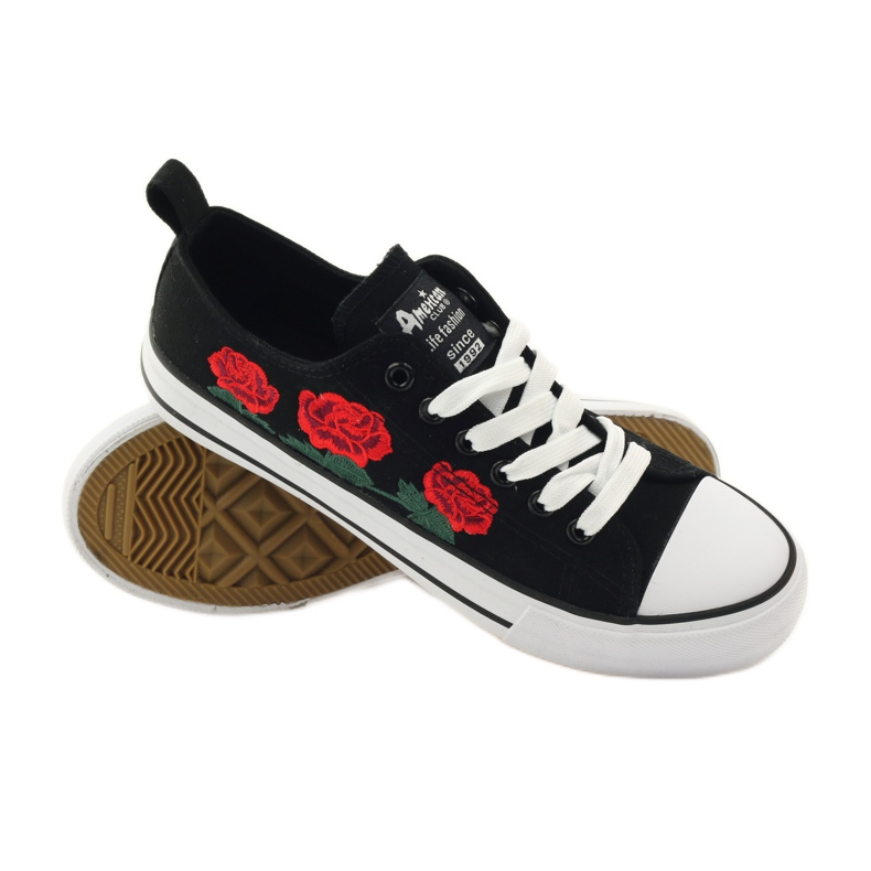 American Club Tênis com rosas bordadas American 17035 vermelho preto branco 3