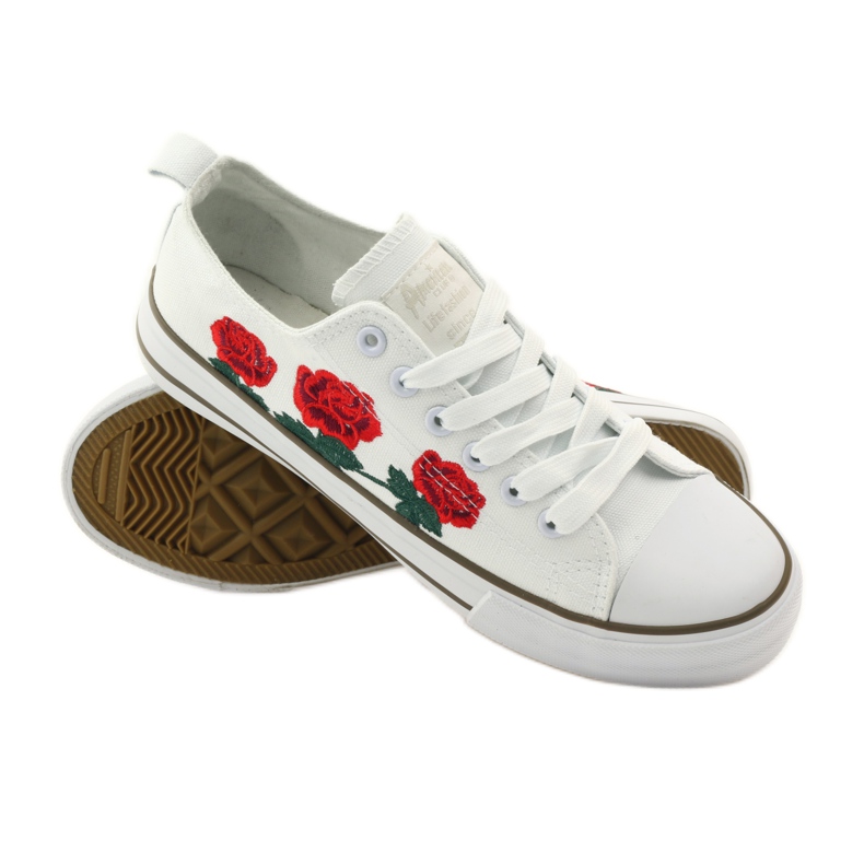 American Club Tênis com rosas bordadas American 17035 vermelho branco 3
