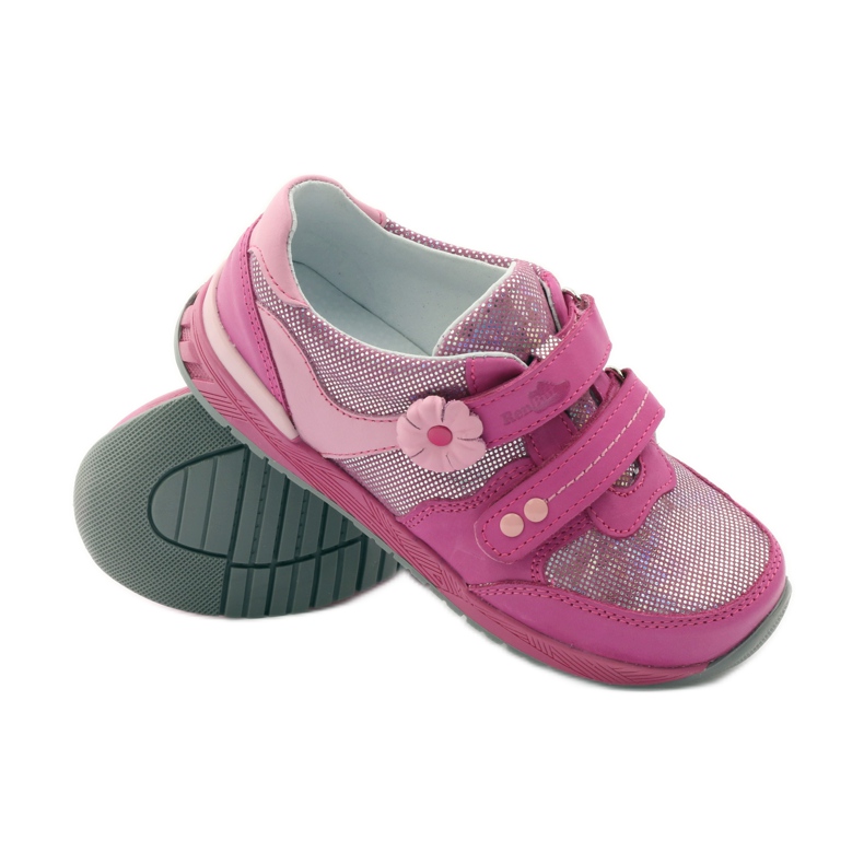 Sapatos de menina com flor Ren But 3265 rosa cinza 3