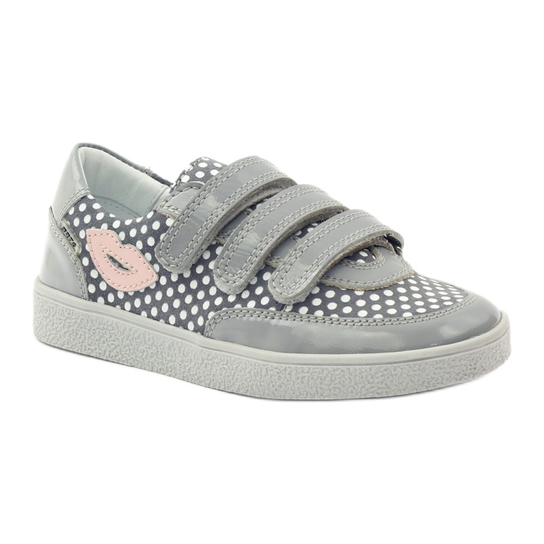 Bartek Sapatos de velcro cinza com bolinhas 35651 rosa branco 1