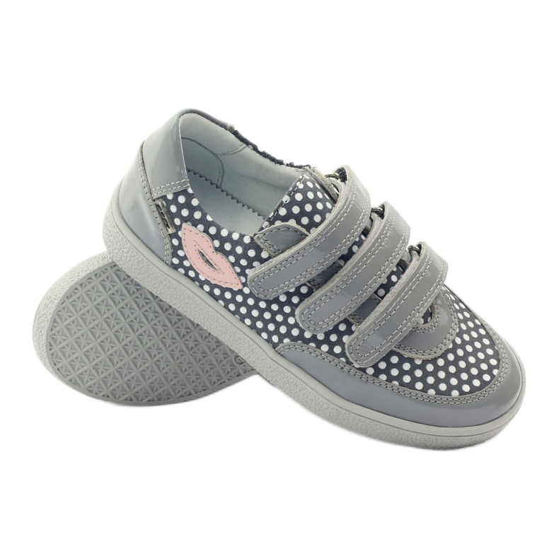 Bartek Sapatos de velcro cinza com bolinhas 35651 rosa branco 3