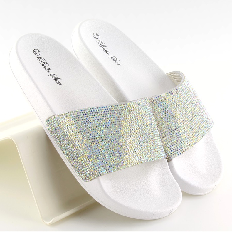 Chinelos de borracha com zircônias cúbicas brancas S20 branco 2 Chinelos de borracha com zircônias cúbicas brancas S20 branco 2