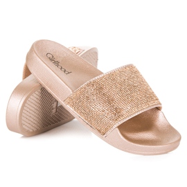 Girlhood Chinelos dourados com cristais 2