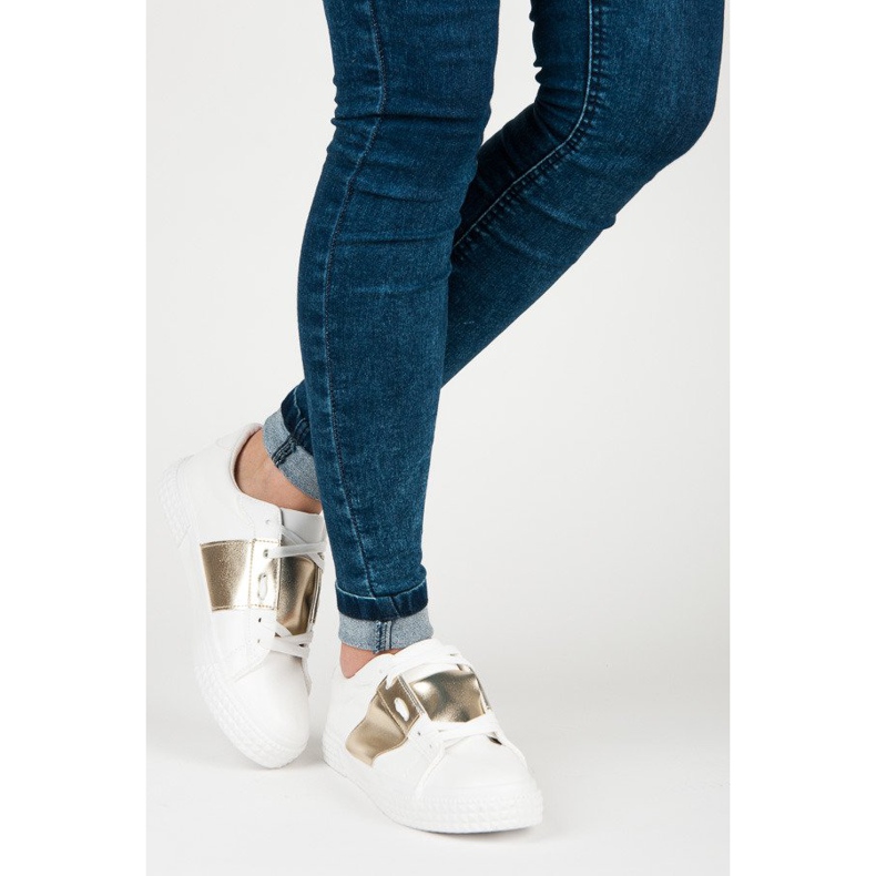 Tênis branco da moda esportiva amarelo 2