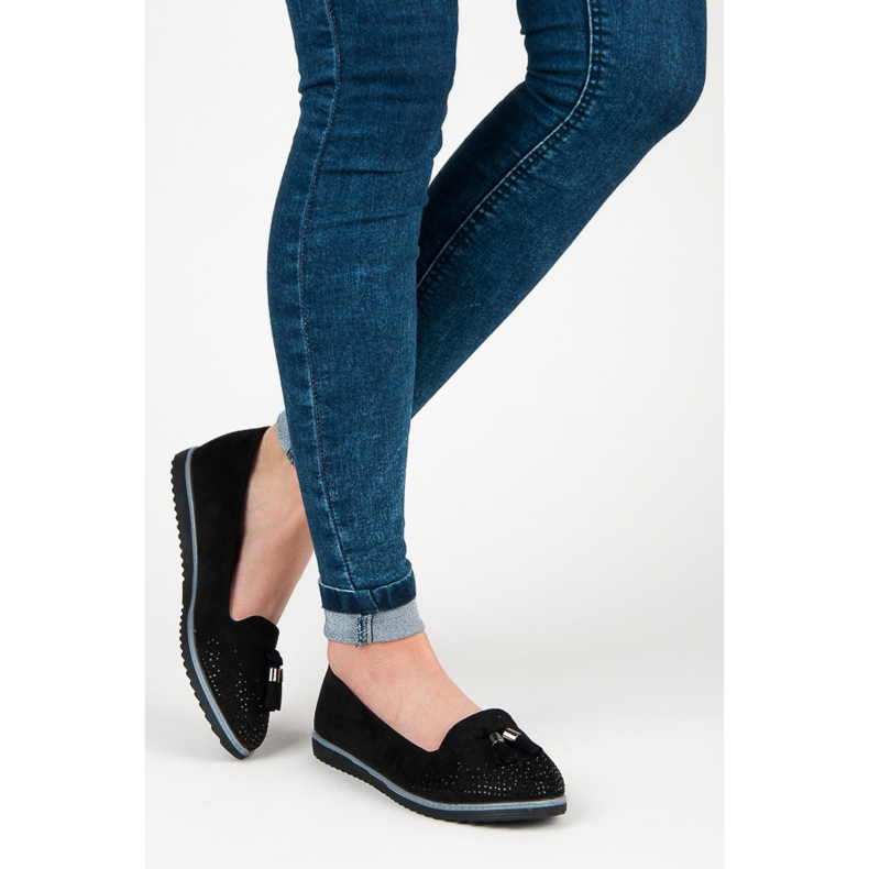 Muto bailarinas de camurça com franjas preto 2