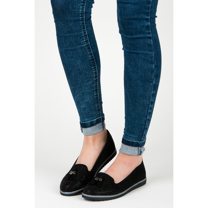 Muto bailarinas de camurça com franjas preto 1