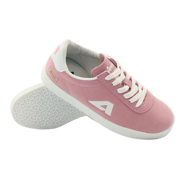 American Club Tênis esportivos com palmilha de couro americano branco rosa 3
