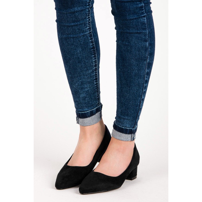 Best Shoes Sapatos de camurça com salto baixo preto 2