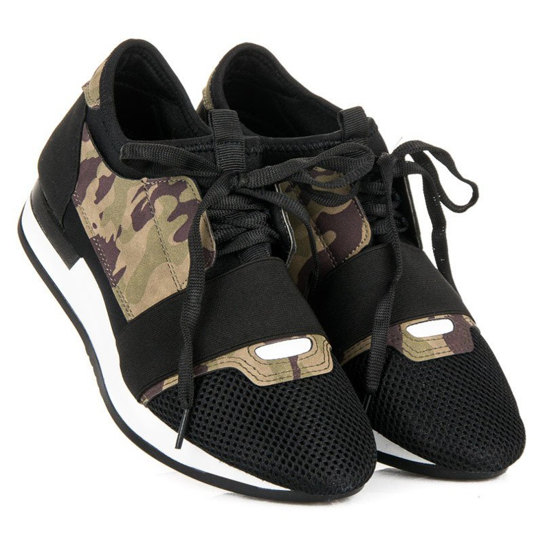 Tênis esportivo com salto preto castanho verde 2