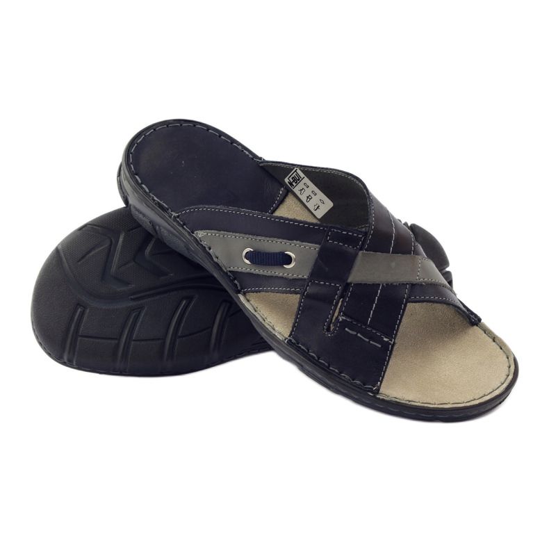Chinelos masculinos de couro Naszbut 055, azul marinho 3