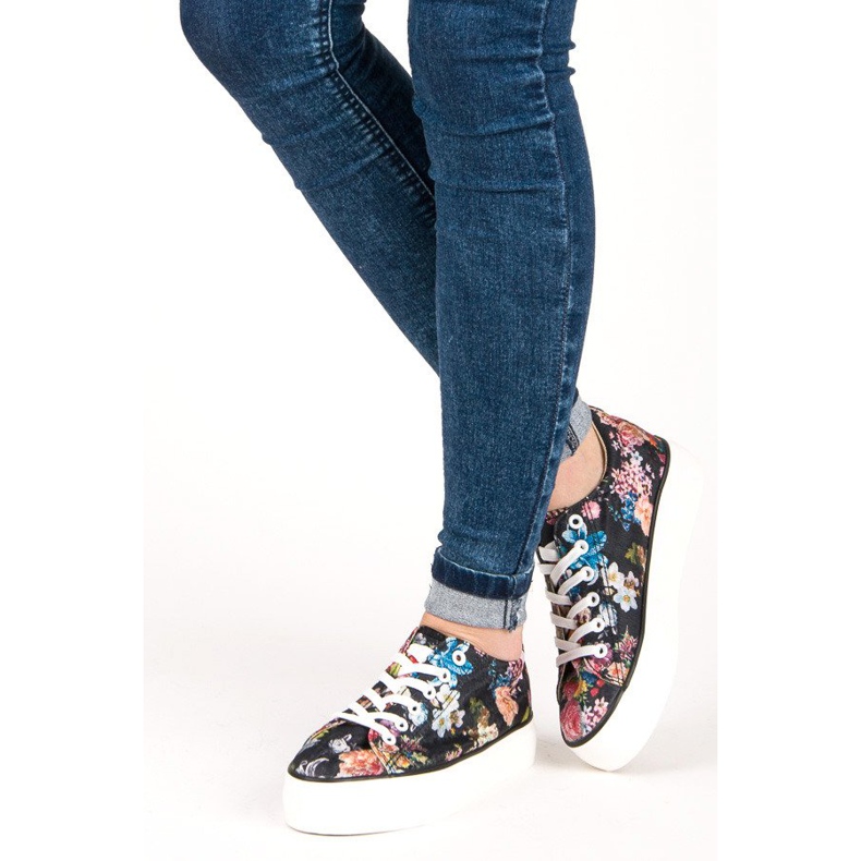 Yes Mile Tênis amarrado com flores multicolorido 2 Yes Mile Tênis amarrado com flores multicolorido 2