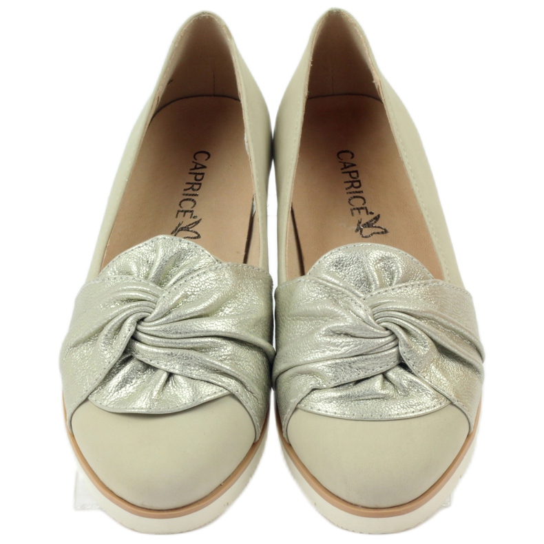Caprice bombas sapatos baixos sapatos femininos 24607 bege dourado 4