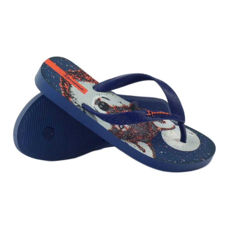 Flip -flops infantis de ipanema com um lobo azul marinho 3