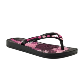 Chinelos florais Ipanema 82387 preto rosa 1