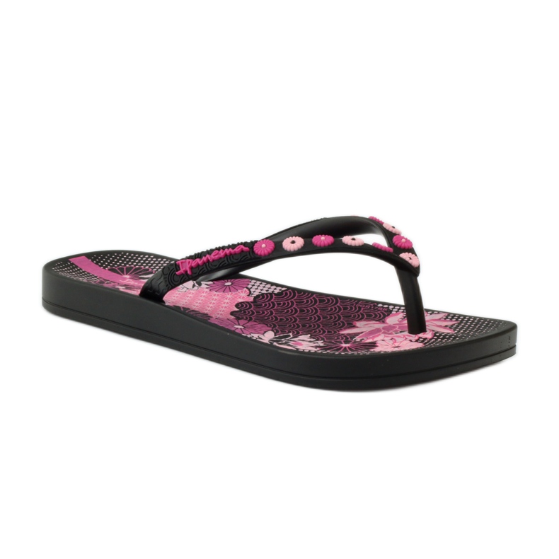 Chinelos florais Ipanema 82387 preto rosa 1