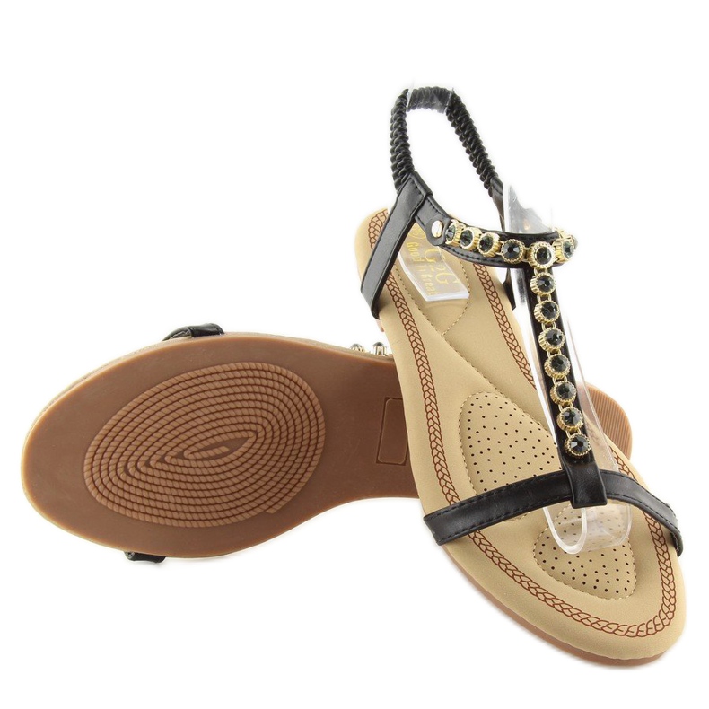 Sandálias pretas com zircônias cúbicas AS10875 Preto 1