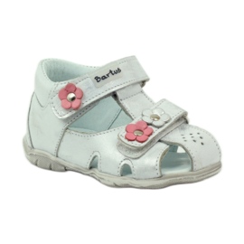 Sandálias Bartuś para velcro com flores prateadas prata 1 Sandálias Bartuś para velcro com flores prateadas prata 1