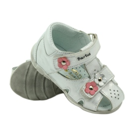 Sandálias Bartuś para velcro com flores prateadas prata 3 Sandálias Bartuś para velcro com flores prateadas prata 3