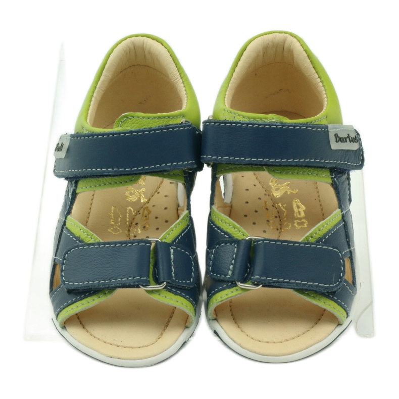 Sandálias de couro para Velcro 137 Marinha/Bartuś Green azul 4