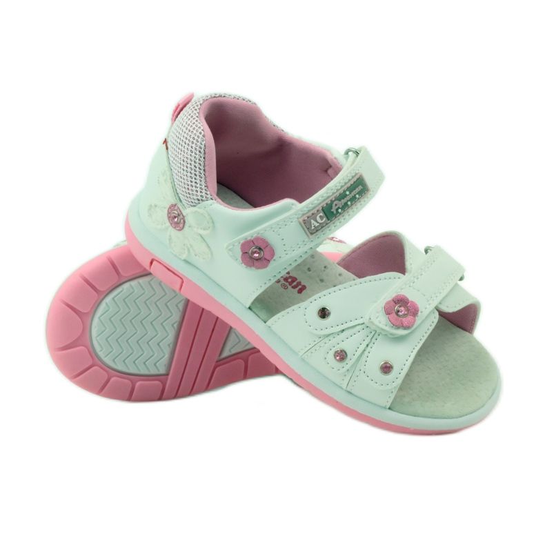 American Club Sandália infantil com aplicação de couro American 87285 rosa branco 3