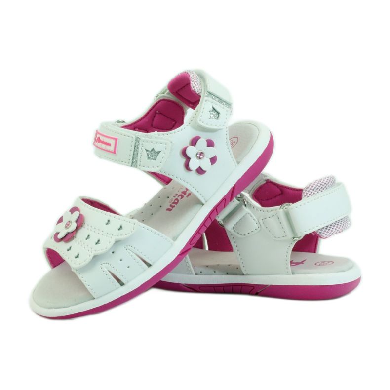 American Club Sandália infantil com aplicação de couro americano 93606 rosa branco 3