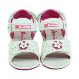 American Club Sandália infantil com aplicação de couro americano 93606 rosa branco 4