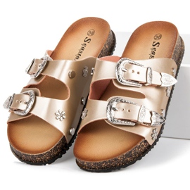 Seastar chinelos de ouro com fivelas dourado 2