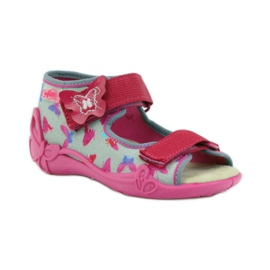 Sandália Befado 242p077 com aplicação em pele rosa cinza 1