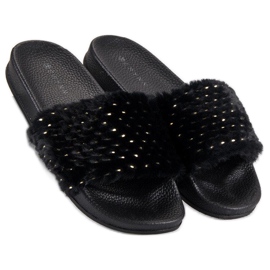 Erynn chinelos pretos com pelo 2 Erynn chinelos pretos com pelo 2