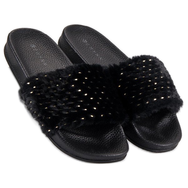 Erynn chinelos pretos com pelo 2 Erynn chinelos pretos com pelo 2