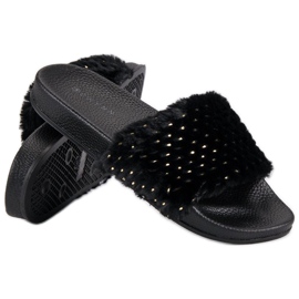 Erynn chinelos pretos com pelo 1 Erynn chinelos pretos com pelo 1