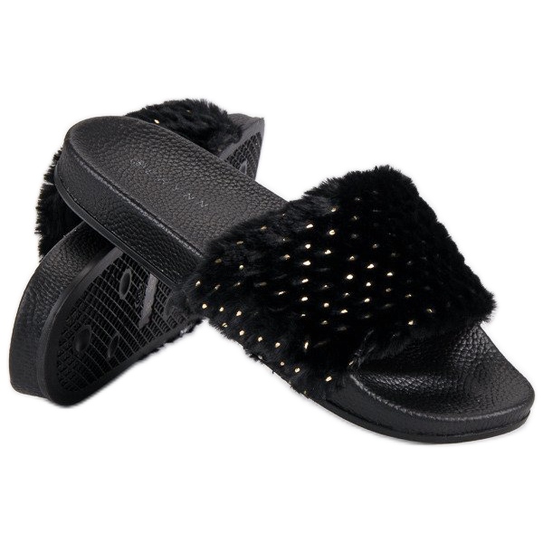 Erynn chinelos pretos com pelo 1 Erynn chinelos pretos com pelo 1