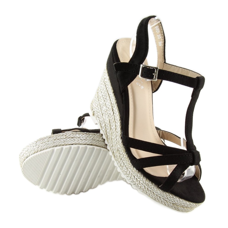 Sandálias pretas, alpargatas em cunha, preto 680-30 Preto 2