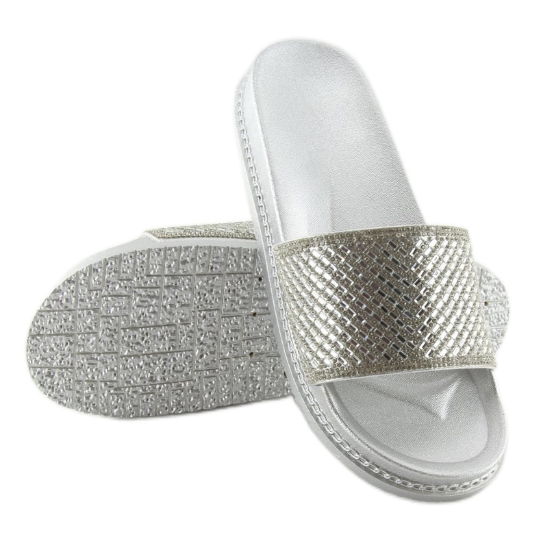 Chinelos de prata com zircônias cúbicas 966 Prata cinza 2 Chinelos de prata com zircônias cúbicas 966 Prata cinza 2