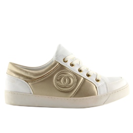 Tênis Chanelki Y612-41 Branco branco e dourado amarelo 1