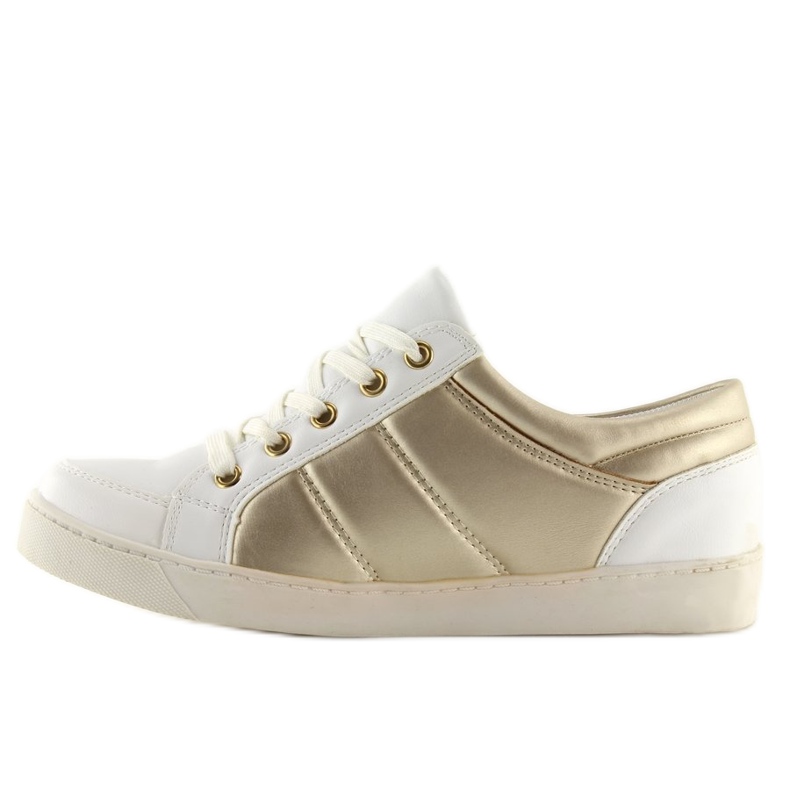 Tênis Chanelki Y612-41 Branco branco e dourado amarelo 2