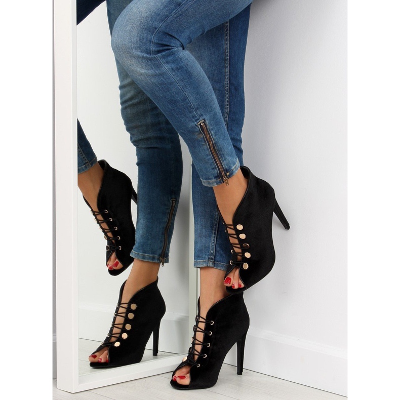 Sapato de bico aberto de veludo 1129 Preto 1