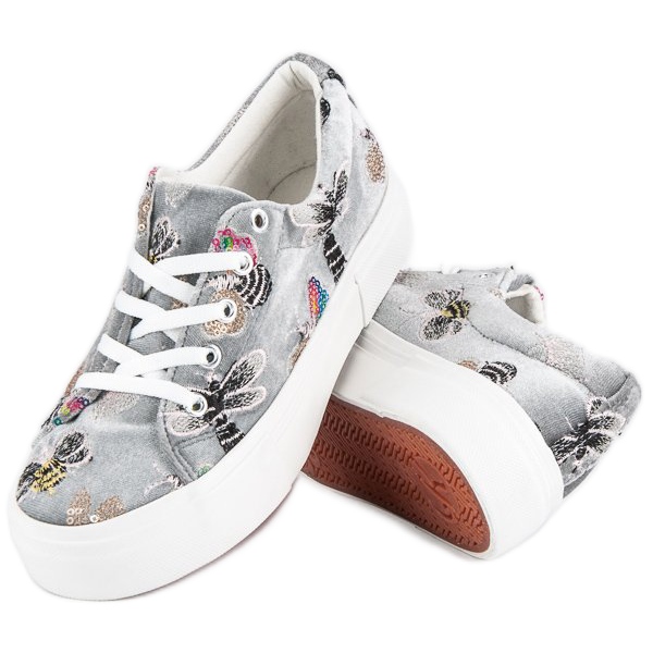 Kylie Tênis de veludo na plataforma cinza 1