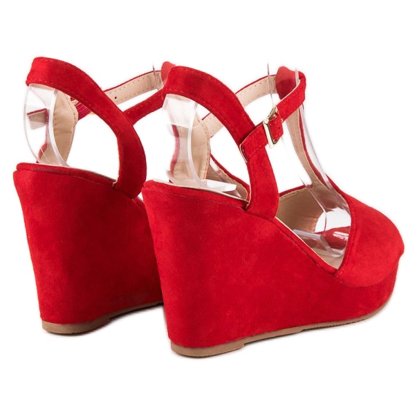 Bella Star Sandálias de cunha de camurça vermelho 2