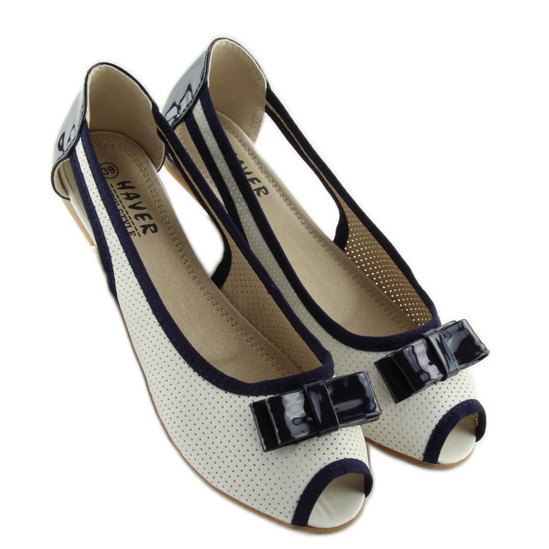 Bailarinas brancas com biqueira aberta D314 BRANCO / MARINHO 1