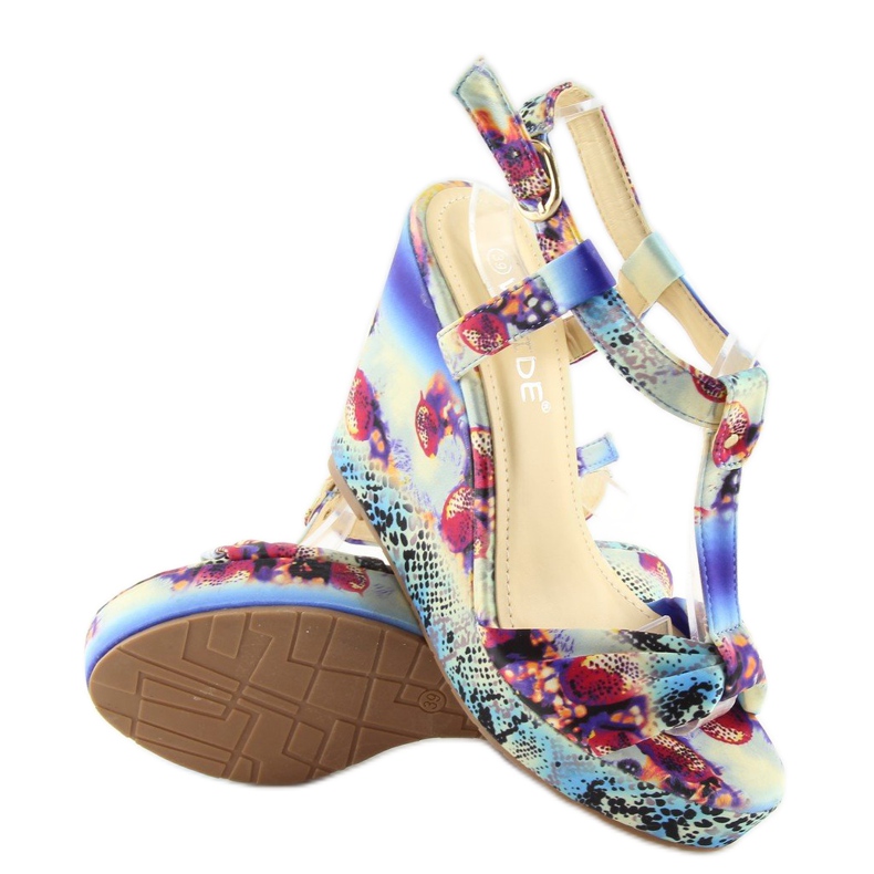 Sandália de cunha em cetim 903 azul 2