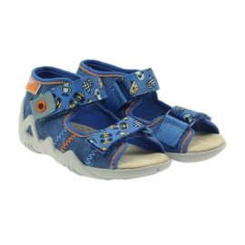 Sandálias Befado 250p encaixe em pele azul laranja 4