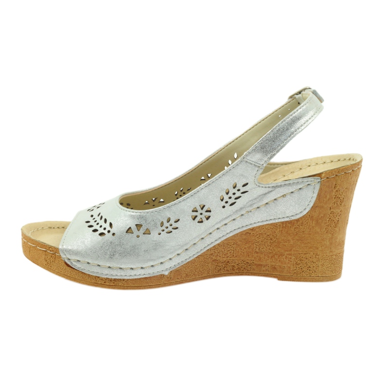Gregors Sandálias de couro metálico feminino para cunhas de prata 709 2