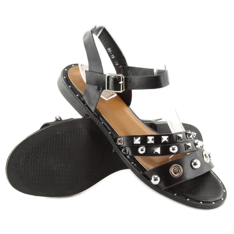 Sandálias pretas com sola plana 99-19 preto 1