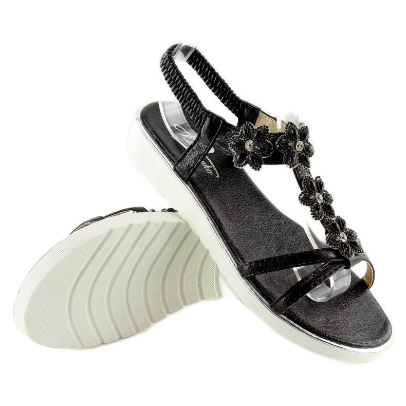 Sandálias confortáveis ​​com flores pretas 127-58 Preto 2