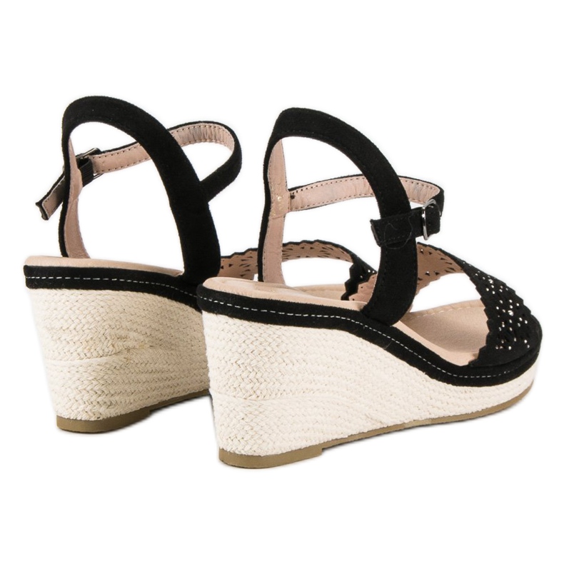Ideal Shoes Alpercatas pretas em cunhas preto 2