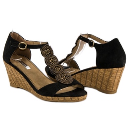 Corina sandálias de cunha decorativas preto 1