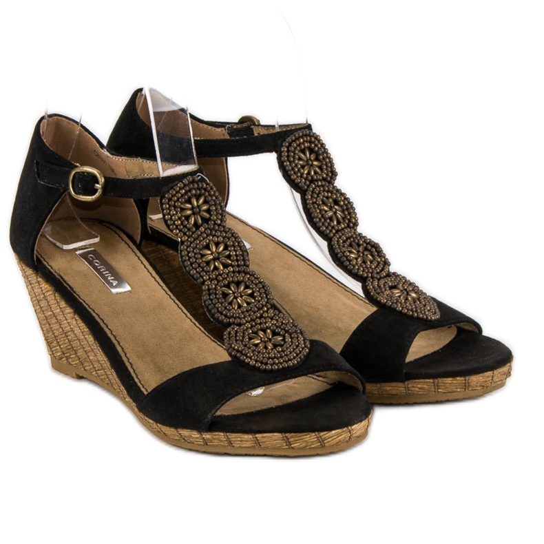 Corina sandálias de cunha decorativas preto 2