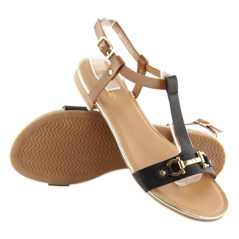 Sandálias pretas com sola plana preta 9871 Preto 1